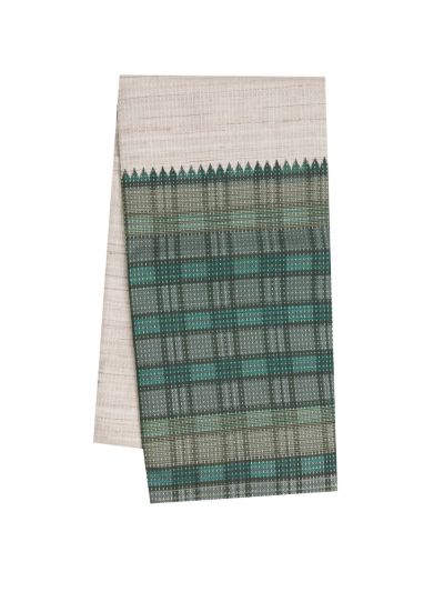GraceCharm Semi Jute Striped Body with Checked Pallu Border Saree