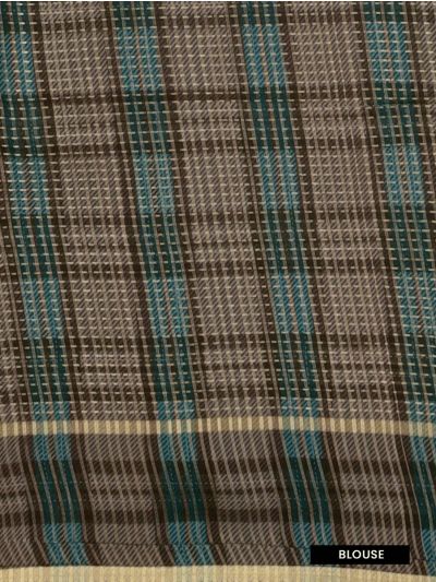 GraceCharm Semi Jute Striped Body with Checked Pallu Border Saree