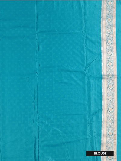 BlossomEase Semi Banarasi Floral Butta with Teal Blue Jaal Pallu Saree