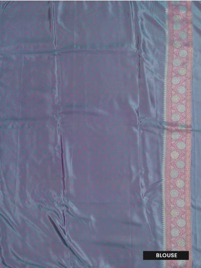 BlossomEase Semi Banarasi Floral Butta with Powder Blue Jaal Pallu Saree