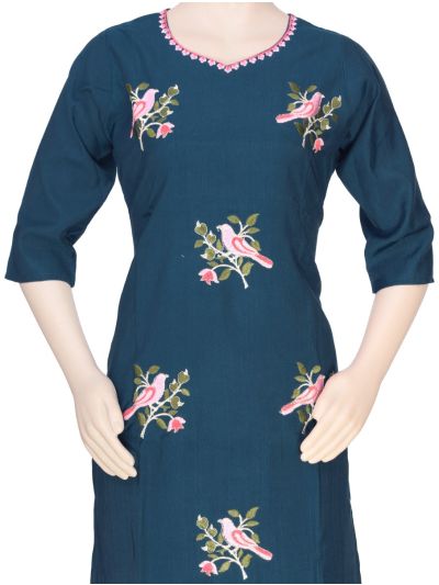 Graceful Muse Readymade Teal Blue Bird Embroidered Salwar Kameez