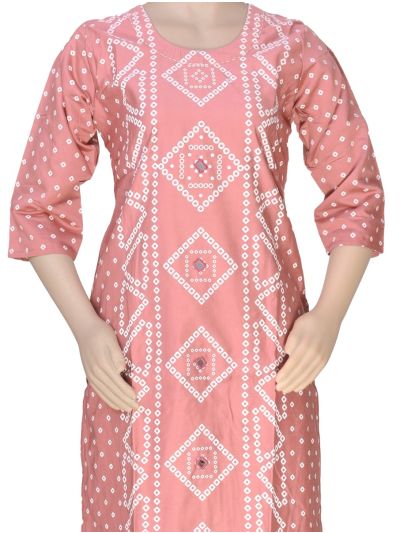 Graceful Muse Readymade Dusty Rose Bandhani Diamond Print Salwar Kameez