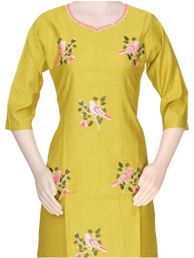 Graceful Muse Readymade Yellow Bird Embroidered Salwar Kameez