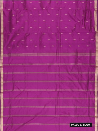 Traditional Nine Yards Silk Magenta Paisley Butta Striped Pallu Saree