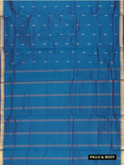 Traditional Nine Yards Silk Teal Blue Floral Butta Striped Pallu Saree