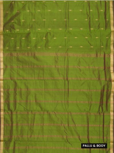 Traditional Nine Yards Silk Olive Peacock Butta Striped Pallu Saree