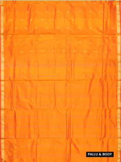 Traditional Nine Yards Silk Orange Paisley Butta Striped Pallu Saree