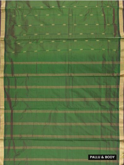Traditional Nine Yards Silk Green Peacock Checks Striped Pallu Saree