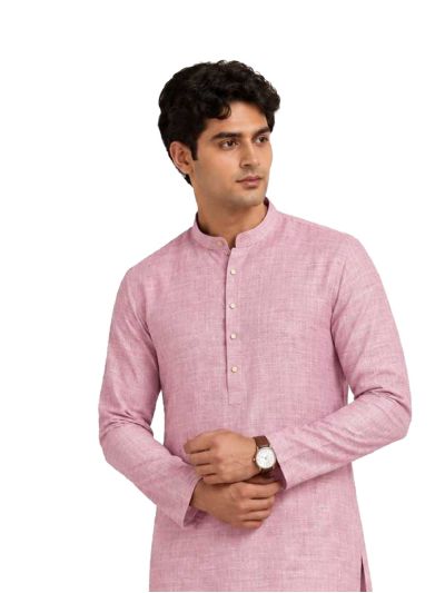 Mens Branded Kurta Set Dusty Pink Slub Textured