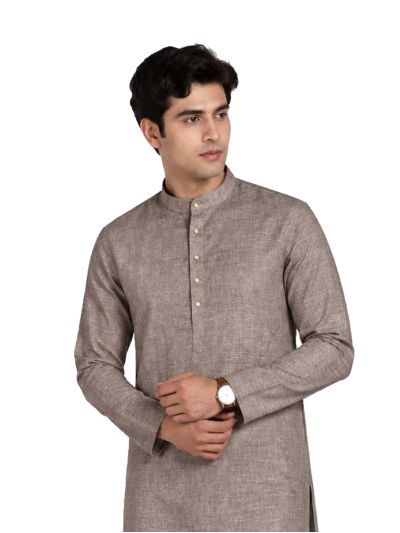 Men branded linen kurta set Mushroom Brown Solid with White Pants