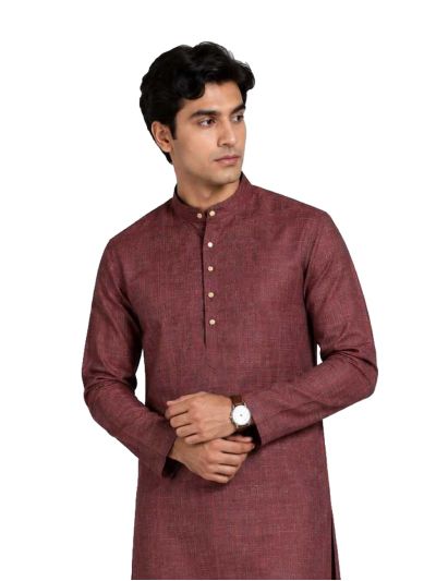 Men branded linen kurta set Maroon Solid with White Pants