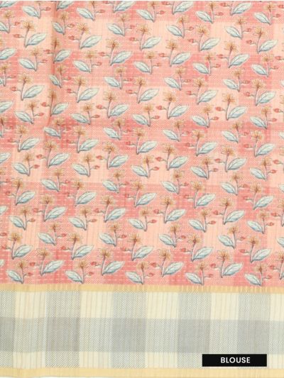 GraceCharm Semi Jute Checked with Elephant Floral Motif Pallu Saree