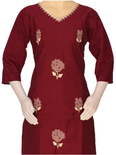 Graceful Muse Readymade Maroon Floral Buta Embroidered V-Neck Salwar Kameez