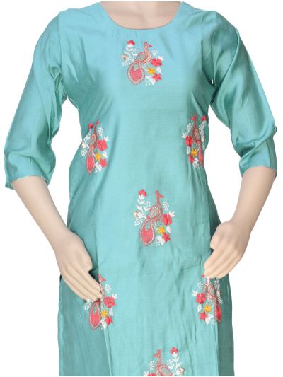 Graceful Muse Readymade Turquoise Blue Peacock Floral Salwar Kameez