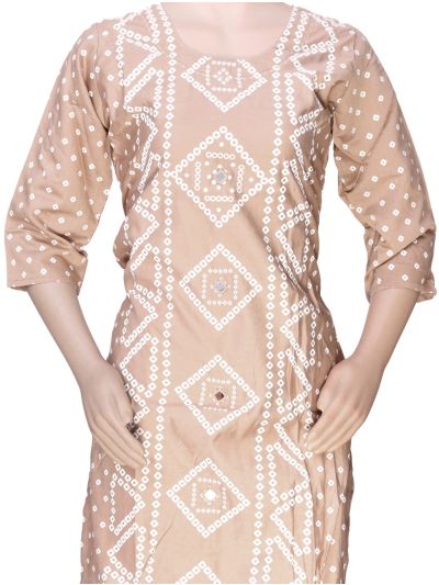Graceful Muse Readymade Beige Geometric Diamond Mirror Work Salwar Kameez
