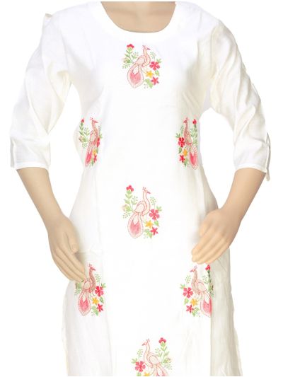 Graceful Muse Readymade Ivory White Peacock Floral Embroidery Salwar Kameez