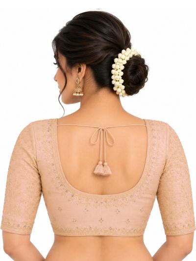 Graceful Essence Art Silk Light Peach Pink Floral Embroidered Padded Blouse