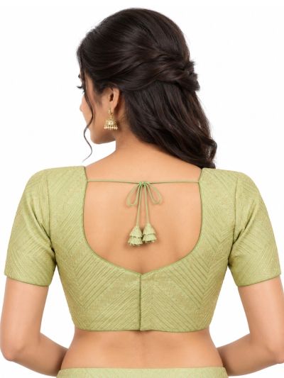 Graceful Essence Art Silk Pistachio Green Chevron Embroidered Padded Blouse
