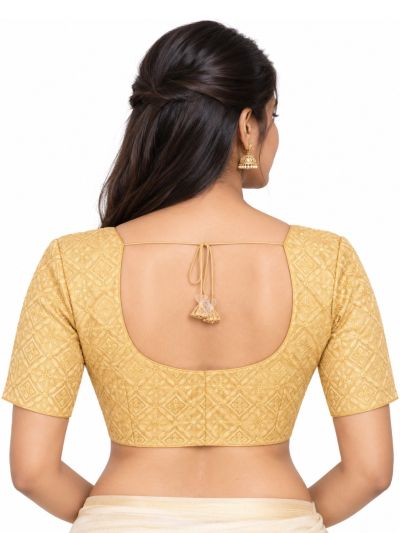Graceful Essence Art Silk Golden Beige Floral Embroidered Padded Blouse