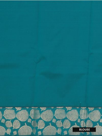 GraceCharm Art Silk Coral Red Fine Checks with Teal Leaf Border Saree