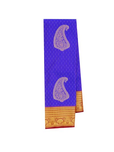 GraceCharm Art Silk Electric Indigo Paisley Butta Contrast Zari Border Saree