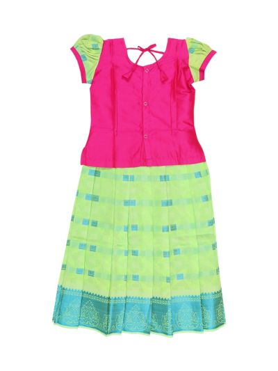 Charming Girls Readymade Stone Work Art Silk Pattu Pavadai Set