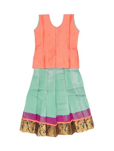 Charming Girls Readymade Stone Work Art Silk Pattu Pavadai Set