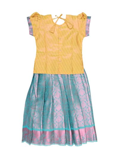 Charming Girls Readymade Stone Work Art Silk Pattu Pavadai Set