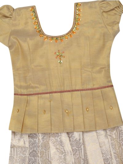 Charming Girls Readymade Stone Work Art Silk Pattu Pavadai Set