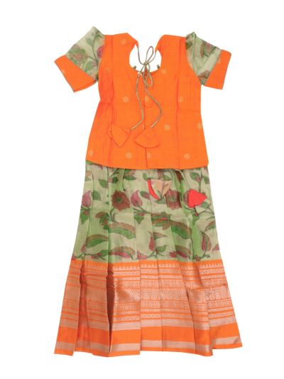 Charming Girls Readymade Art Silk Pattu Pavadai Set