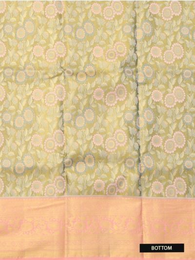 Kanmanie Pure Silk Floral Design with Contrast Border Pavadai Material