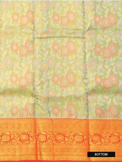 Kanmanie Pure Silk Floral Design with Contrast Border Pavadai Material
