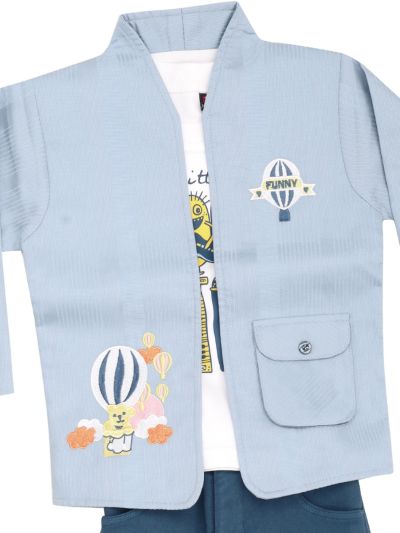 Gracecharm Boys Cotton Casual Jacket with T-Shirt and Pant Set  