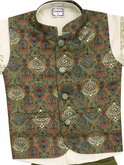 Gracecharm Boys Jacquard Ethnic Vest and Pants Set