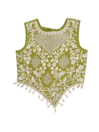 Gracecharm Pure Silk Girls Embroidered Ethnic Crop Top Palazzo Set