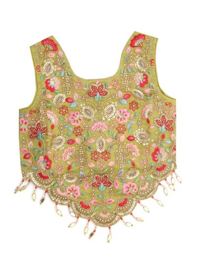 Gracecharm Silk Mix Girls Embroidered Ethnic Crop Top Palazzo Set with Dupatta