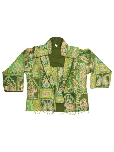 Gracecharm Girls Brocade Foil Silk Ethnic Crop Top Palazzo Set with Jacket