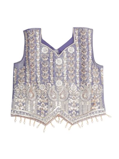 Gracecharm Foil Silk Girls Embroidered Ethnic Crop Top Palazzo Set with Dupatta