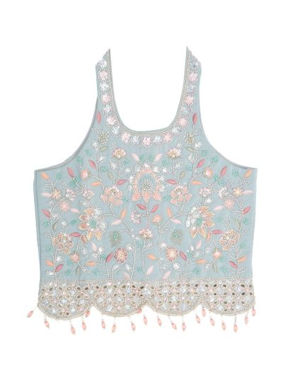 Gracecharm Crape Silk Girls Embroidered Ethnic Crop Top Palazzo Set with Dupatta