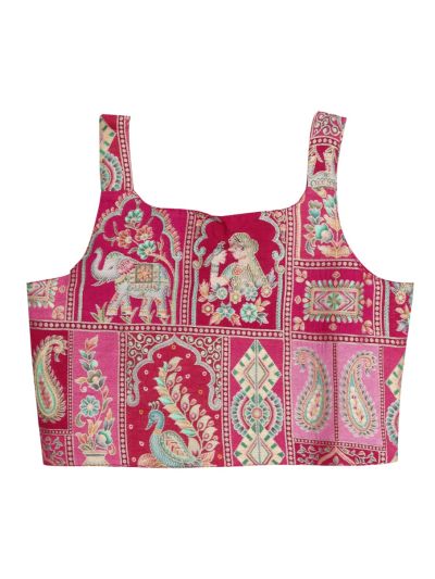 Gracecharm Girls Brocade Foil Silk Ethnic Crop Top Palazzo Set with Jacket