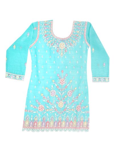 Gracecharm Organza Girls Embroidered Ethnic Kurti Palazzo Set with Dupatta