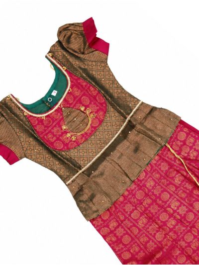 Charming Girls Readymade Stone Work Art Silk Pattu Pavadai Set