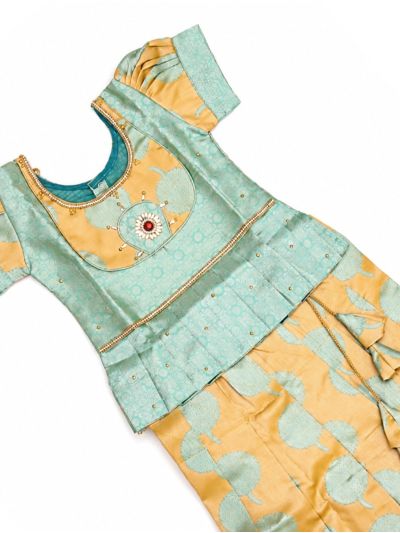 Charming Girls Readymade Stone Work Art Silk Pattu Pavadai Set