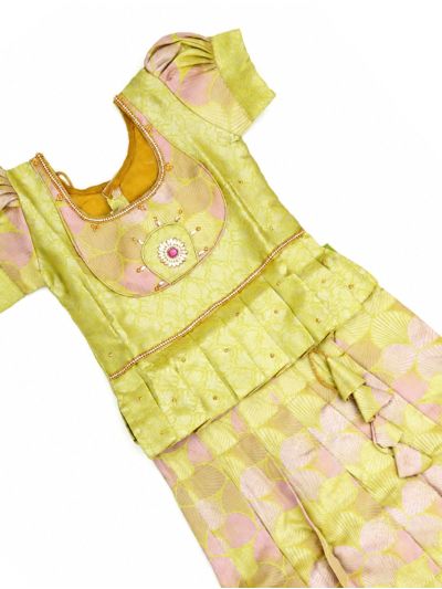  Charming Girls Readymade Stone Work Art Silk Pattu Pavadai Set