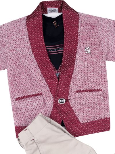 Gracecharm Boys Corduroy Blazer Jacket with T-Shirt and Pant Set