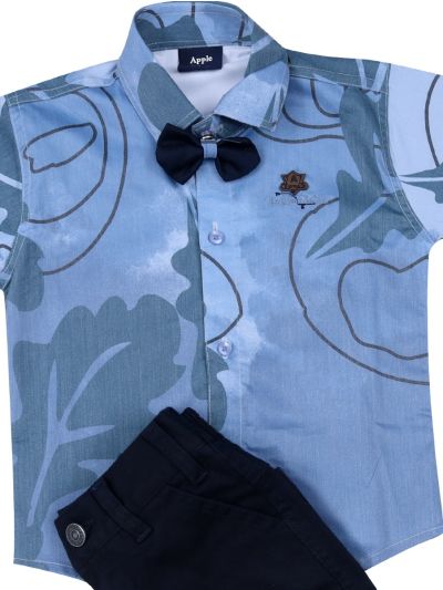Gracecharm Boys Satin Casual Shirt with Bow Tie and Pant Set