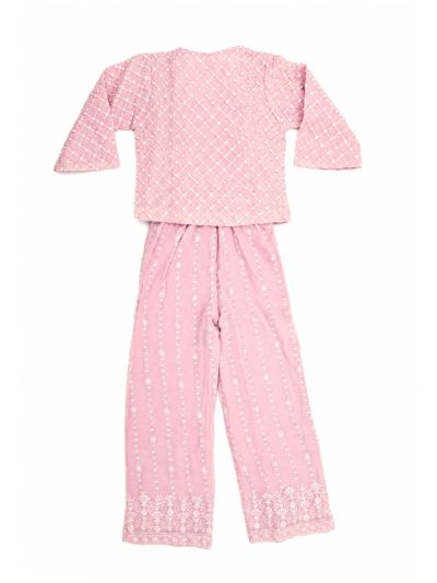 Gracecharm Girls Lattice Embroidered Shrug Top and Palazzo Set