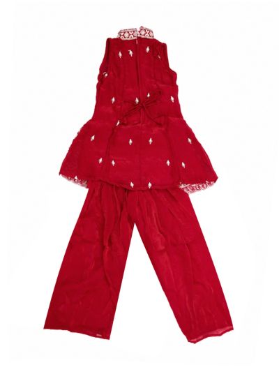 Gracecharm Girls Embroidered Top and Palazzo Set with Dupatta