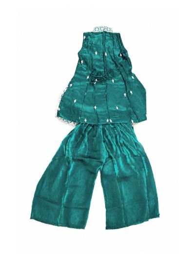 Gracecharm Girls Embroidered Top and Palazzo Set with Dupatta