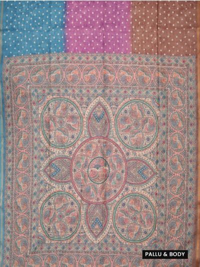 BlossomEase Art Tussar Checked and Butta Design with Border Saree